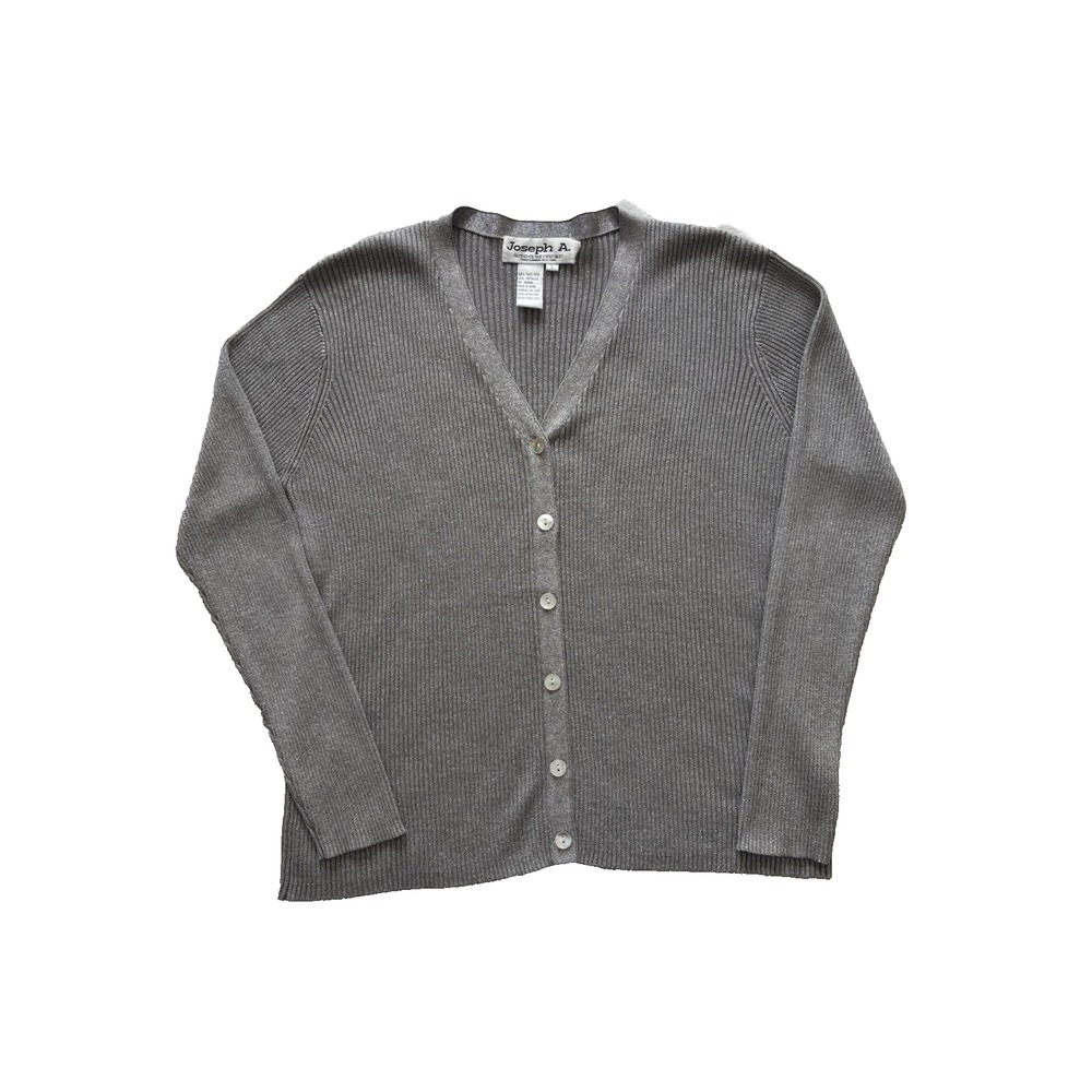 Joseph A Sweater Womens Large Gray‎ Silver Silk Metallic Cardigan Button Ribbed
